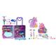 Polly Pocket Pollyville Urlaub im Rollkoffer & HMX18 - Mini-Spielzeug, Regenbogen-Einhorn-Salon-Styling-Kopf und Schatullen-Spielset