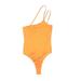 Superdown Bodysuit: Scoop Neck Spaghetti Straps Orange Print Tops - Women's Size Small