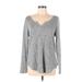 24/7 Maurices Long Sleeve Top Gray Marled V Neck Tops - Women's Size Large