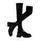 Shoe'N Tale Thigh High Boots Round Toe Mid Chunky Heel Stretch Over the Knee Boots for Women, Black, 6.5 UK