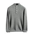 SAWEEZ Mens Turtleneck Woolen Jumpers, 1/4 Button Cashmere Sweaters Fine Knit Solid Color Soft Warm Long Sleeve Knit Jumper Pullover Lazy Casual Knitwear Sweater Top,Grey,Xxl