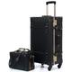 urecity Retro Suitcase 2Set Trolley Suitcase Set Handmade Suitcase Fashionable Women's Luggage 4Wheel Leather Suitcase (Black, S(12")+M(20"))