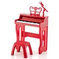COSTWAY 37-Key Kids Piano, Toddler Electronic Keyboard with Stool, Adjustable Microphone, Music Stand, MP3, Recording and Play Function, Musical Instrument Toy Gift for Boys Girls (Red)