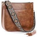 HKCLUF Crossbody Bags for Women Designer Leather Hobo Handbags With 2 Adjustable Leopard Guitar Strap Shoulder Bucket Bags, A1-brown