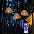 YIKEGE LICHT 3X Outdoor Chandelier Pendant Light Battery Operated Boho Hanging Lamp Bamboo Handmade Rattan Lampshade LED Lantern Bulb Powered by 4*AA Batteries for Porch Gazebo Patio Backyard Decor