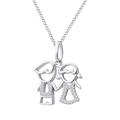 Son Daughter Two Kids Twins Family Pendant Necklace 14k White Gold Over Sterling Silver