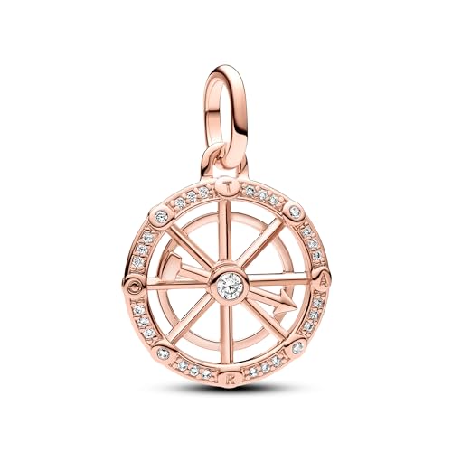 Pandora ME Spinning wheel 14k rose gold-plated medallion with clear cubic zirconia