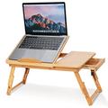 Bamboo Laptop Bed Table, Foldable Bed Table Bed Reading Tray With Vents, Computer Stand Portable Bed Adjustable Bamboo Computer Table with Drawer for Reading Eating Work in Bed Sofa 50 * 30 * 20cm