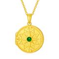 SOULMEET 9K Gold Round Compass Emerald Locket Necklace That Holds Two Pictures Natural Gemstone Locket Pendant Necklace with 20'' Plated Gold Chain (Locket Only)