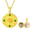 SOULMEET Personalized 9K/14K/18K Gold Round Rose Emerald Locket Necklace That Holds Pictures Natural Gemstone Locket Pendant Necklace (Custom Photo)