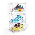 KDOR Clear Shoe Boxes Stackable, 3 Pack Shoe Storage Box with Lids Magnetic Door, Full Clear Sneaker Storage Acrylic Boxes for Display, Fit Shoe Size Up to US 15