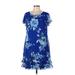 R&K Cocktail Dress - Shift Scoop Neck Short sleeves: Blue Floral Dresses - Women's Size 12