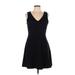 Ann Taylor LOFT Cocktail Dress - A-Line V Neck Sleeveless: Black Solid Dresses - Women's Size 8