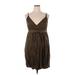 Eileen Fisher Casual Dress - Mini Plunge Sleeveless: Brown Print Dresses - Women's Size 14 Petite