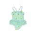 One Piece Swimsuit: Green Stripes Sporting & Activewear - Size 6-9 Month
