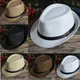 Chapeau de paille tissé pour hommes pare-soleil décontracté plage blanc mariage ceinture noire