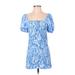 Faithfull the Brand Casual Dress - Mini Square Short sleeves: Blue Dresses - Women's Size 4