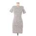 J. by J.Crew Casual Dress - Sheath Crew Neck Short sleeves: White Stripes Dresses - Women's Size 2X-Small