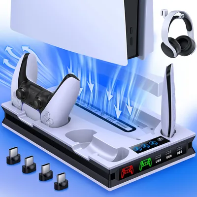 Für ps5 Konsole vertikaler Ständer Kühl ständer mit Dual-Controller-Schnell ladestation für Image