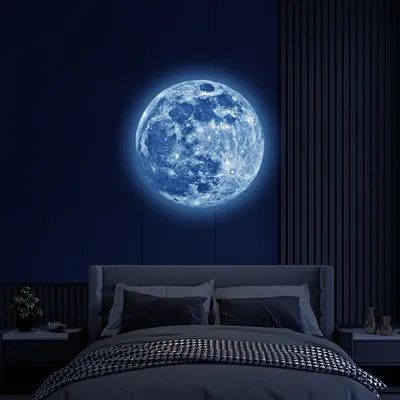 Heißer Verkauf 3D Leuchtenden Mond Wand Aufkleber Glow In The Dark Fluoreszierende Aufkleber PVC Hause Kinderzimmer Aufkleber Wand Dekor Tapete Image