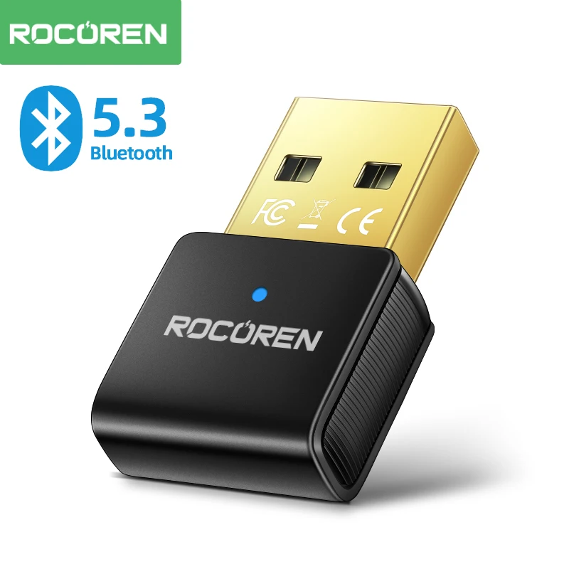 Rocoren usb mini bluetooth adapter 5,3 5,0 für pc drahtlose maus bluetooth dongle tastatur musik audio empfänger sender Image