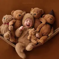 Neugeborene Fotografie Bär Kleidung Bär Ohr Hut Overall Set süße Bären Puppe Fotografie Requisiten