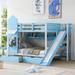 Full-Over-Full Castle Style Bunk Bed w/2 Drawers&3 Shelves, Wood Bunk Bed Frame w/Slide & Storage Staircase for Boys Girls, Blue