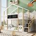 Twin over Twin House Shaped Bunk Bed with CPC and White Storage Staircase, Wooden House Bed with Blackboards & Roof