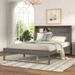 Antique Gray Queen Size Modern Rustic Platform Bed With Socket And Usb Interface, Storage Headboard, Sturdy Wood Frame