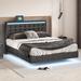 Black Upholstered Floating Platform Bed, Usb Charging, Led Lights