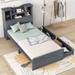 Twin Storage Platform Bed w/ LED Light, 4 Shelves and 2 Drawers, Gray