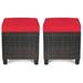 xrboomlife Moccha 2 Pieces Patio Outdoor Ottoman All Weather Rattan Patio Ottoman Set w/Removable Cushions Footrest Seat Outdoor Footstool(Red)