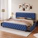 Blue Modern Linen Upholstered Platform Bed Frame With 4 Large Storage Drawers, Button Tufted Headboard, Sturdy Metal Support