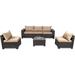 LEVELEVE 6 Pieces Outdoor Patio Furniture Sets Rattan Conversation Sectional Set Manual Weaving Wicker Patio Sofa w/Table&Wide Armrest