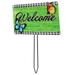 Metal Garden Stake Sign: Green Welcome Outdoor Stake Signs for Spring Outdoor Lawn Pathway Walkway Driveway