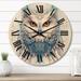 Designart "Portrait Of Mythical White And Turquoise Owl IV" Animals Owl Oversized Wood Wall Clock