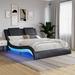 Black+White Faux Leather Curve Platform Bed Frame: Bluetooth Speaker, Vibration Massage, Rgb Lighting