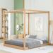 Natural Queen Size Modern Pine Wood Canopy Platform Bed With Support Legs, High Quality Craftsmanship