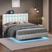 White Pu Leather Led Floating Platform Bed Frame, Usb Charging