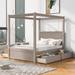 Pine Wood Full Size Canopy Platform Bed: 4 Drawers