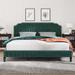 Green Velvet King Size Camelback Upholstered Bed: Head/Footboard, Hardwood Frame