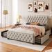 Full Size Modern Linen Upholstered Platform Bed Frame with 4 Large Storage Drawers, Button Tufted Headboard