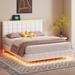 White Queen Size Modern Upholstered Floating Platform Bed: Usb Charging, Multifunction Led Lights, Hidden Bed Foot Design