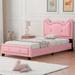 Upholstered Twin Daybed Frame for Kids, Platform Bed with Carton Ears Shaped Headboard, Faux Leather Sofa Bed for Girls Boys