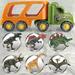 Dinosaur Transport Truck Toy With Dinosaur Toys Including T-Rex Pterodactyl Brachiosaurus For Boys & Girls