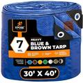 Xpose Safety 30â€™ x 40â€™ Heavy Blue/Brown Tarp - Waterproof Tarp - 7 Mil Weatherproof Camping Tarp for Tent Rain Wind & Sun - Plastic Tarpaulin Cover Outdoor Tarp for Roof Trailer RV Car Boat