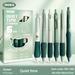 6PCS/Box School Office Quick Drying 0.5mm Black Ink Student Specific Press Type ST Tip Gel Pen Writing Tools Ballpoint Pen Neutral Pen GREEN SERIES