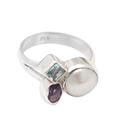 Jewels from Heaven,'Amethyst and Blue Topaz Cocktail Ring with White Pearl'