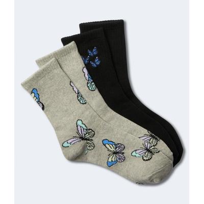 Aeropostale Womens' Butterfly Crew Sock 2-Pack - Grey - Size One Size - Cotton