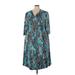 Kiyonna Casual Dress - A-Line V-Neck 3/4 sleeves: Teal Snake Print Dresses - Women's Size 30 Plus